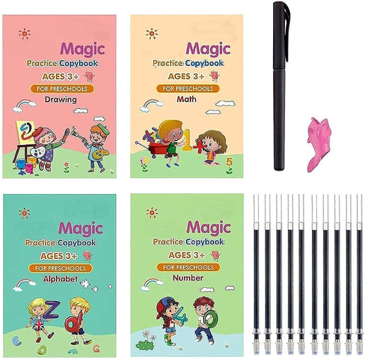 Magic Book (4 Books+10 Pen Refills+1 Pen+1 Grip) الكتاب السحري للكتابة (4 كتب + 10 عبوات أقلام + 1 قلم + 1 قبضة) التوصيل مجاني