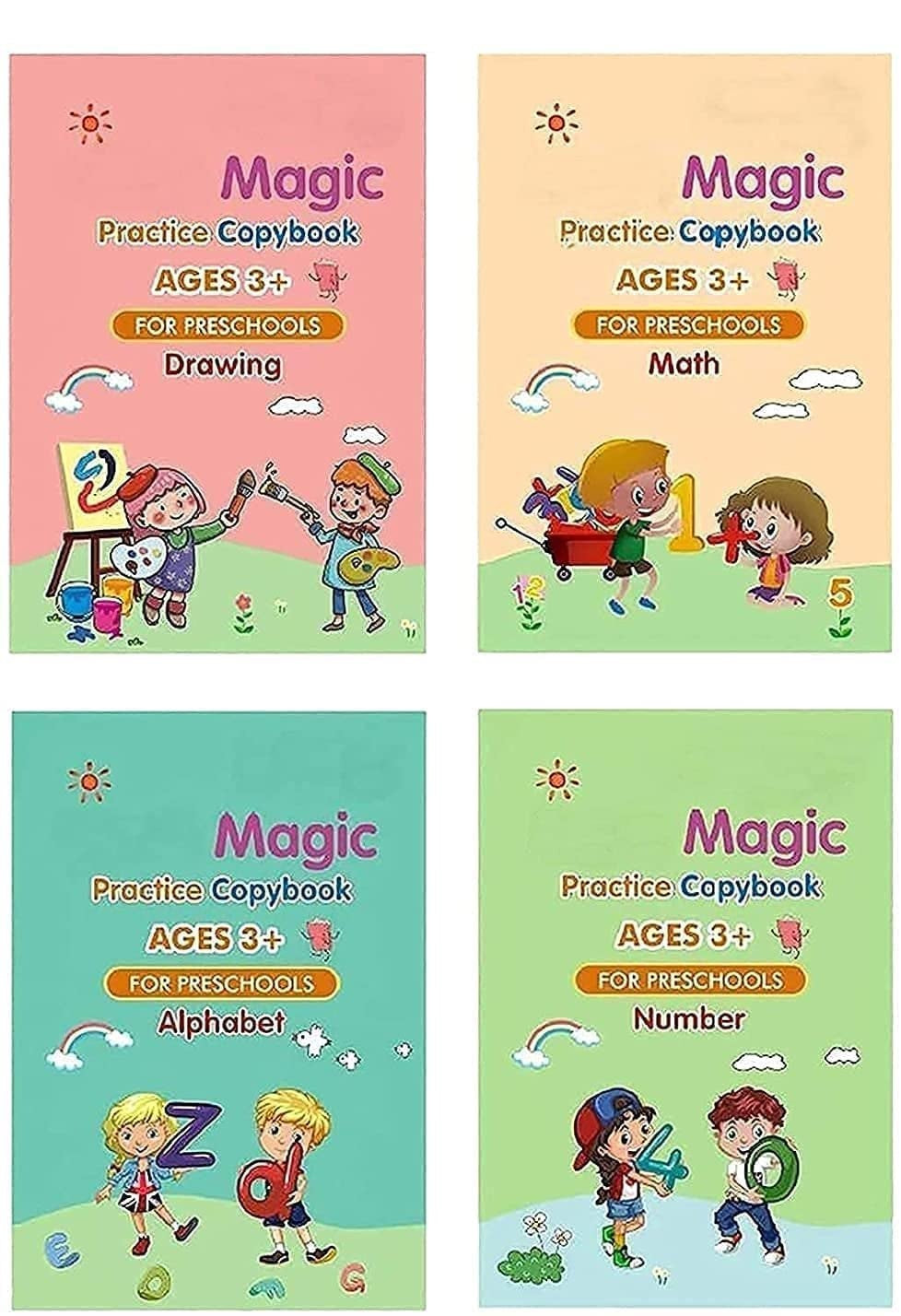 Magic Book (4 Books+10 Pen Refills+1 Pen+1 Grip) الكتاب السحري للكتابة (4 كتب + 10 عبوات أقلام + 1 قلم + 1 قبضة) التوصيل مجاني